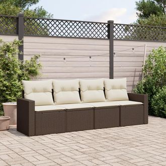 vidaXL Set De Sof&aacute;s De Jard&iacute;n 4 Pzas Y Cojines Rat&aacute;n Sint&eacute;tico Marr&oacute;n Vidaxl