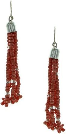 Olivia Welles Isla Seed Bead Tassel Drop Earrings in Silver /Coral at Nordstrom Rack