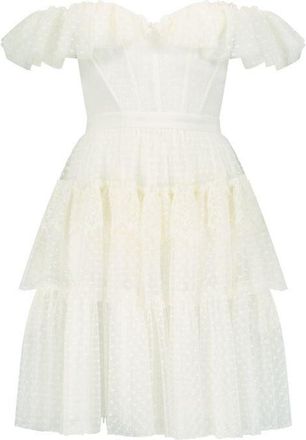 Bcbgmaxazria Mini Dress Women White Tiered Ruffle Hem Off the Shoulder ERK1425
