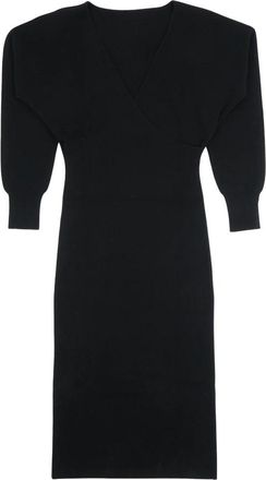 P.A.R.O.S.H. Lime Gebreide Midi Jurk - Dames - Casual kleedjes - Zwart - M - Wol - Kleedjes