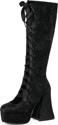 Generic Womens Platform Gothic Punk Boots Lace Up Knee High Boots with Side Zipper Block High Heel Cosplay Boot,Black2,4.5 UK