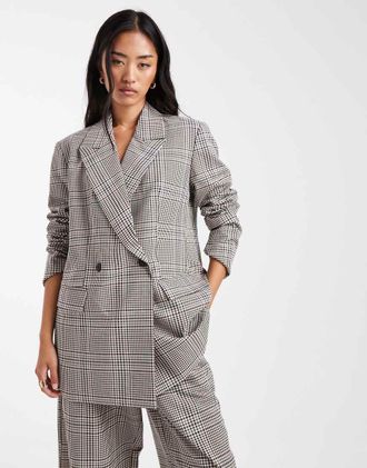 Asos Blazer da abito doppiopetto a quadri micro-Multicolore
