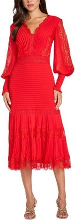 Tadashi Shoji Lace Pintuck Long Sleeve Cocktail Dress in Cherry at Nordstrom, Size 16