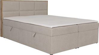 Vente-Unique Cama con cabecero de madera enmarcado + canap&eacute;s abatibles + colch&oacute;n + topper - 160 x 200 cm - Tela - Beige - SIAKI de YSM&Eacute;E