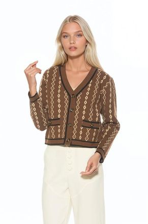 Alexia Admor Briar Collegiate Contrast Trim Cardigan in Brown at Nordstrom, Size X-Large