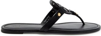 Tory Burch Miller Logo Leather Thong Sandals - Black - 10 (IT40.5 / UK7.5)
