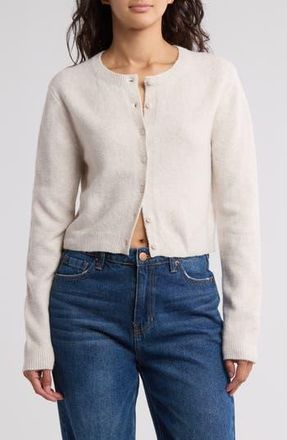 Abound Classic Crewneck Cardigan in Beige Oatmeal Light Heather at Nordstrom Rack, Size X-Small