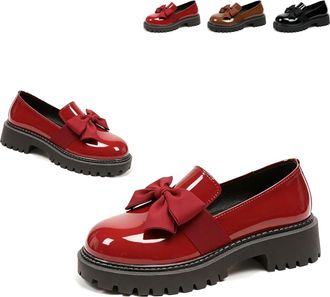 Generic Womens Cute Bowknot Design Loafers Elegant Round Toe Platform Non-Slip Lug Sole Casual Dress Shoes Fashionable Solid Color Slip on Loafers Office Walk