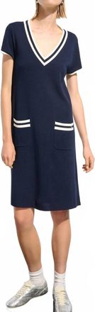 Joseph Ribkoff Striped Rib Trim A-Line Dress In Indigo/vanilla