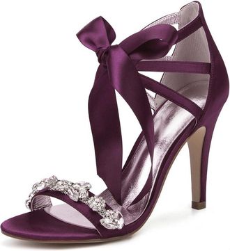 Generic Wedding Shoes Womens Heels Strappy Ankle Strap High Heels Open Toe Bridal Stiletto Sandals 10.5Cm,Purple,7 UK