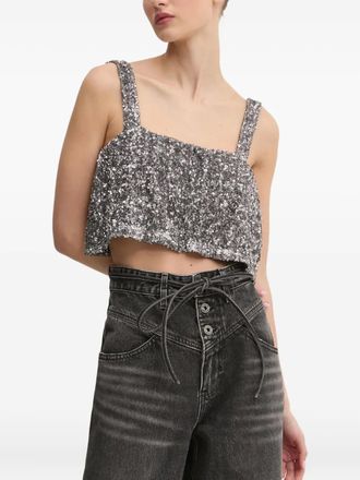 Aniye By Lux sequinned square-neck top - women - Polyester/Elastane/Polyester - M - Grey