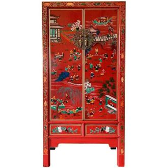 Wanderlust Deco Armario De Madera Rojo 80x38.5x174.5