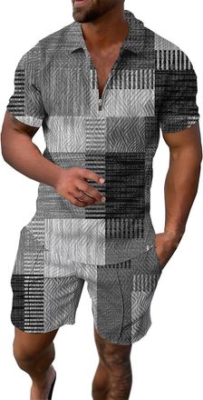 Generic Mens Activewear Polos Jogging Suit Men Mens Sports Suit Set Men S Casual Tracksuit Sets Mens Co Ord Sets Shirt and Shorts Hawaiian Shirts for Gym Athl