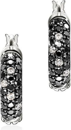 John Hardy JH Essentials Hoop Earrings, Sterling Silver, Diamonds, 13mm in Silver/black Diamonds at Nordstrom