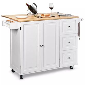 Costway Costway Kitchen Storage Trolley Cart Rolling Island Shelves Cupboard 3 Drawers Cabinet