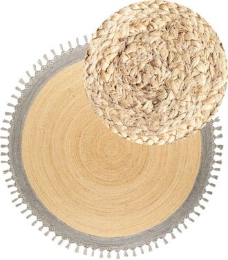 Beliani Beliani - Alfombra Boho R&uacute;stica Redonda 200 Cm De Yute Natural Trenzado A Mano Beige Y Gris Marts