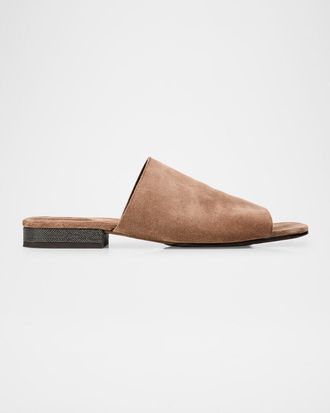 Brunello Cucinelli Monili Suede Mule Sandals