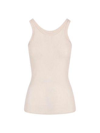 Christophe Lemaire Cream Ribbed Silk Blend Minimalist Top