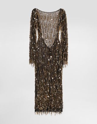 Dolce & Gabbana Long Dress With Fringe And Sequin Embroidery - Woman Dresses Multi-colored 38