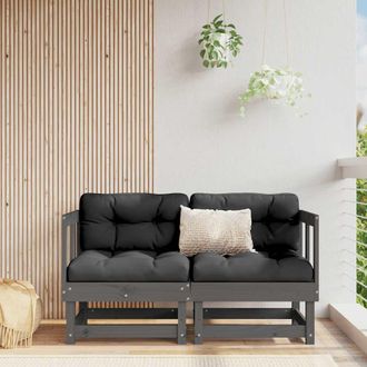 vidaXL Sof&aacute;s Esquineros Con Cojines 2 Uds Madera Maciza De Pino Gris Vidaxl