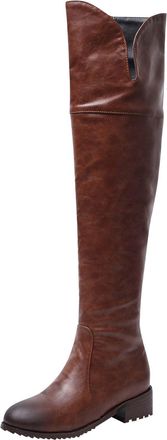 Generic Womens Over Knee High Boots Warm Winter Long Shoes Round Toe Thick Block Heels with Side Zipper Thigh High Boots Womens Large Size Patent Leather Slim