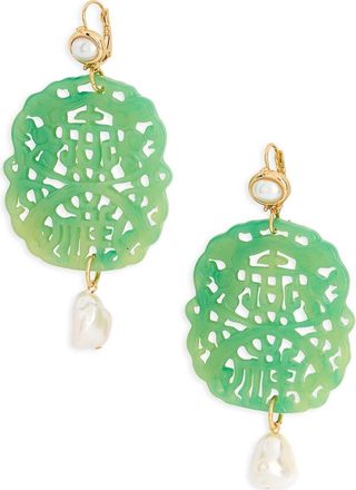 Kenneth Jay Lane Carved Stone Faux Pearl Drop Earrings in Jade at Nordstrom Rack