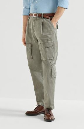 Brunello Cucinelli Cotton chevron trousers with cargo pockets and waist tabs in Military at Nordstrom, Size 48