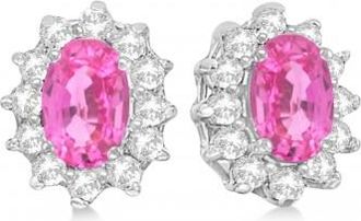 Allurez Oval Lab Grown Pink Sapphire & Diamond Earrings 14k White Gold (2.05ct)
