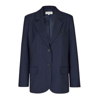 Lollys Laundry Blazers, female, Blue, L, Elegant Striped Dark Navy Blazer