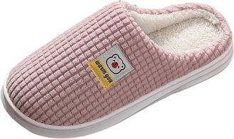 Generic Winter Slippers Womens Warm Slippers Womens Fluffy Lined Felt Slippers Memory Foam Slippers with Soft Rubber Sole Cuddly Flat Winter Slippers Cotton S