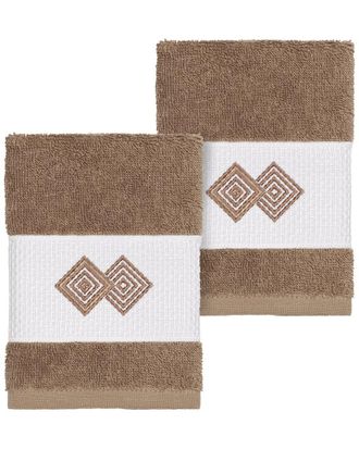 Linum Home Textiles 100% Turkish Cotton Noah 2Pc Embellished Washcloth Set