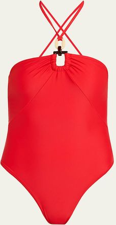 Ramy Brook Marjorie Ring Halter One-Piece Swimsuit