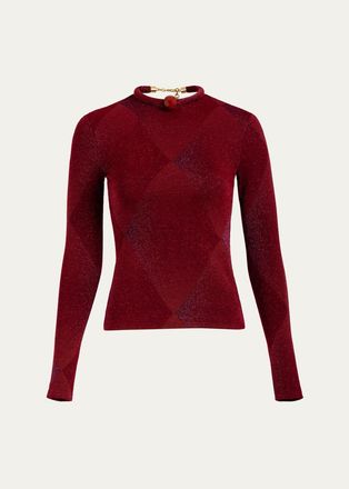 Silvia Tcherassi Lalia Metallic Diamond Velvet Long-Sleeve T-Shirt