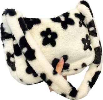 Generic Womens Plush Bags Women Frower Print Shoulder Bags Soft Plush Handbags Furry Fluffy Totes Female Large Capacity Crossbody
