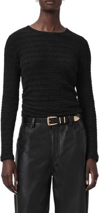 AllSaints Long Sleeve Shirred Top in Black at Nordstrom, Size Medium