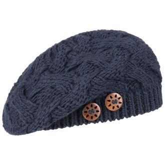 Lierys Jil Womens Beret with Buttons - Knitted hat with New Wool - Made in Germany - One Size 54-59 cm - French Ladies Beret - Fall/Winter Navy One Size