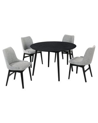 Armen Living Arcadia & Azalea 48in Round Grey & Black Wood 5pc Dining Set