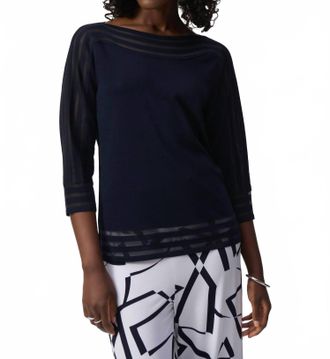 Joseph Ribkoff Sweater Knit Pullover With Mesh Stripe Detail In Midnight