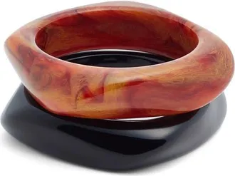 Nordstrom Set of 2 Medium Resin Bangles in Amber- Black at Nordstrom