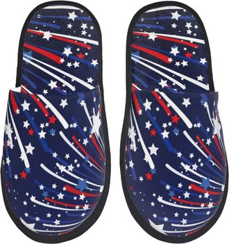 Generic Red White Blue Fireworks 1 Men Women House Shoes Warm Shoes Soft Sliders For Indoor Outdoor Winter M