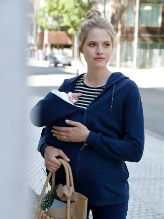 Vertbaudet 3-in-1-Kapuzensweatjacke, Tragejacke f&uuml;r Schwangerschaft & Stillzeit tintenblau