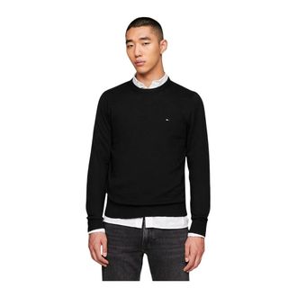 Tommy Hilfiger Round-neck Knitwear, male, Black, 3XL, Black Knit Jumper with Cashmere