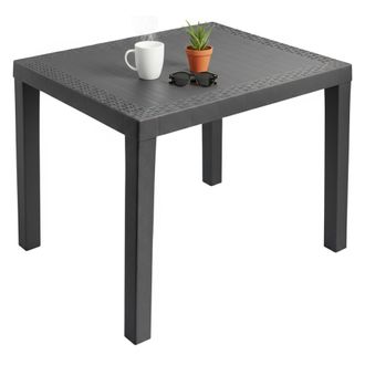 Dmora Mesa De Exterior Cobbtown, 4 Plazas, Longitud M&aacute;xima 78 Cm Hecho En Italia, Acabado Efecto Rat&aacute;n, 78x65x72h Cm Negro Antracita