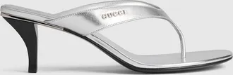 Gucci Womens Vittoria Thong Sandal, Silver, Leather