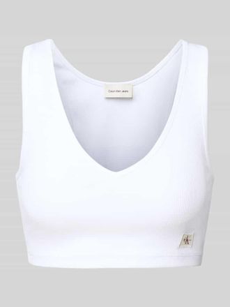 Calvin Klein Jeans Bralette mit Label-Patch und V-Ausschnitt in Weiss, Gr&ouml;&szlig;e XS