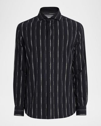 Brunello Cucinelli Mens Cotton Geometric Stripe Slim-Fit Button-Down Shirt