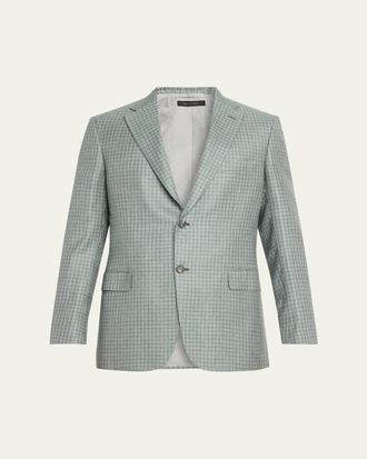 Brioni Mens Ravello Cashmere-Silk Check Blazer