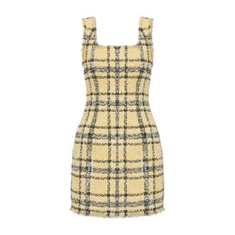 Balmain Short Dresses, female, Yellow, Size: S Short Strappy Dress in Glitter Tweed