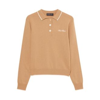 Brooks Brothers Lamswollen Polo Trui - Dames - Ronde hals truien - Beige - L - Wol - Truien & Vesten