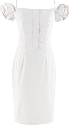 Dior Ivory Cotton Blend Midi Puff-Sleeve Dress Size S